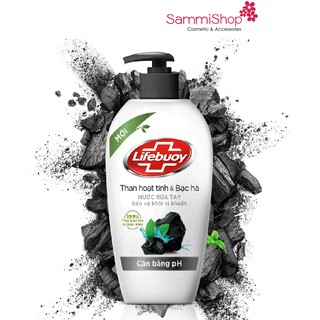 Nước rửa tay diệt khuẩn cân bằng PH Lifebuoy than hoạt tính và bạc hà (500g)