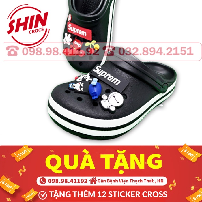 dép crossFREESHIPdép cross đế bánh mì bít đầu họa tiết đen hotrend BAN03 tặng thêm 12 sticker cross