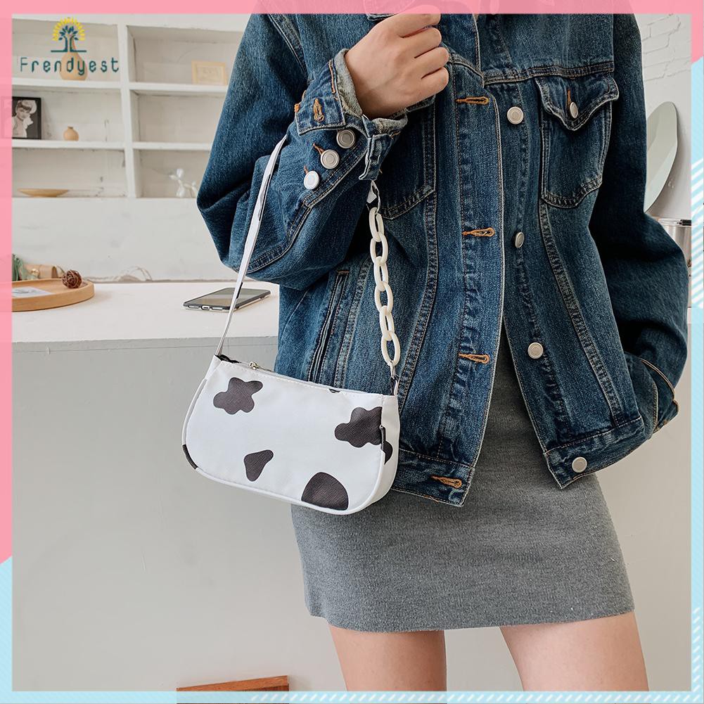 Túi Xách Da In Họa Tiết Bò Sữa Thời Trang Cho Nữ Dây Xích Acrylic | BigBuy360 - bigbuy360.vn