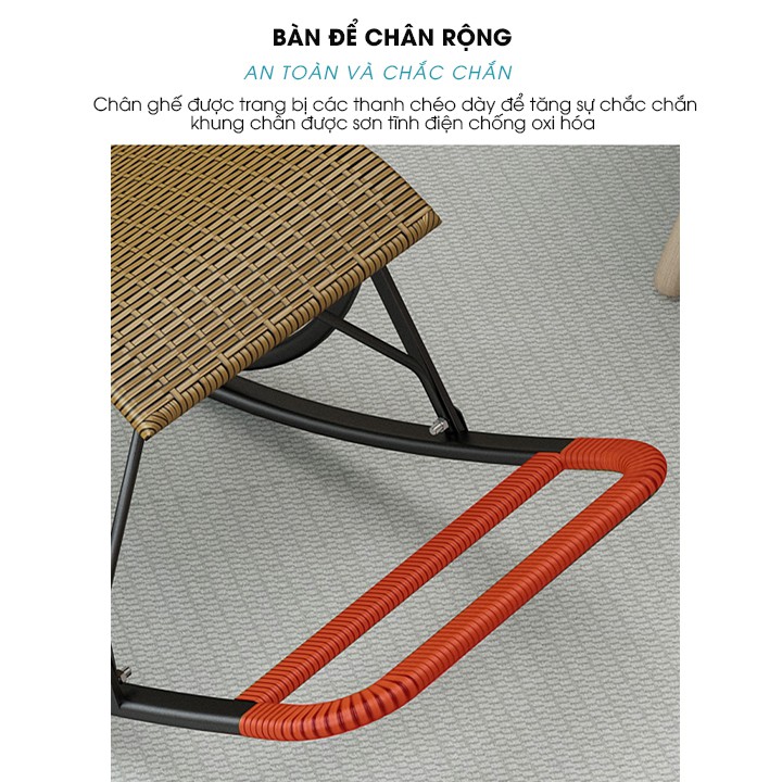 (HOT)Ghế bập bênh mùa hè song mây PVC cao cấp, ghế nằm thư giãn ban công( có đệm, thảm lót sàn, bịt mẳt))