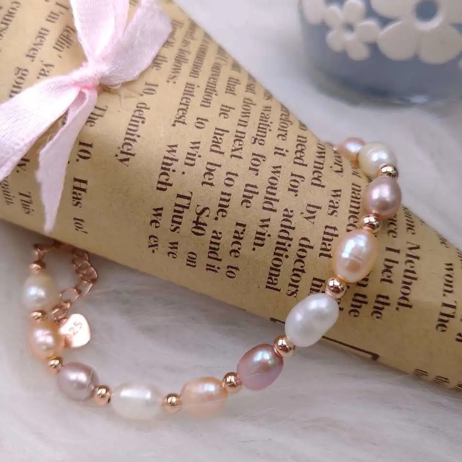 Vòng Tay Ngọc Trai Hình Gạo Nước Ngọt Đơn Giản Có Thể Điều Chỉnh Làm Quà Tặng Cho Bạn Gái