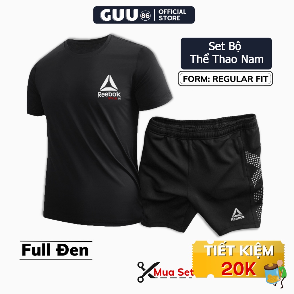 Bộ Quần Áo Thể Thao Nam SET REEBOK Tay Ngắn Quần Short Thun Tập Gym Chạy Bộ