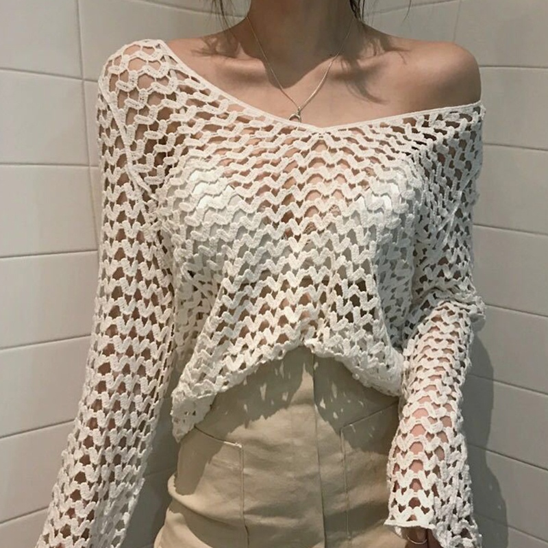 Áo lưới tay dài phong cách Boho thời trang cho nữ
