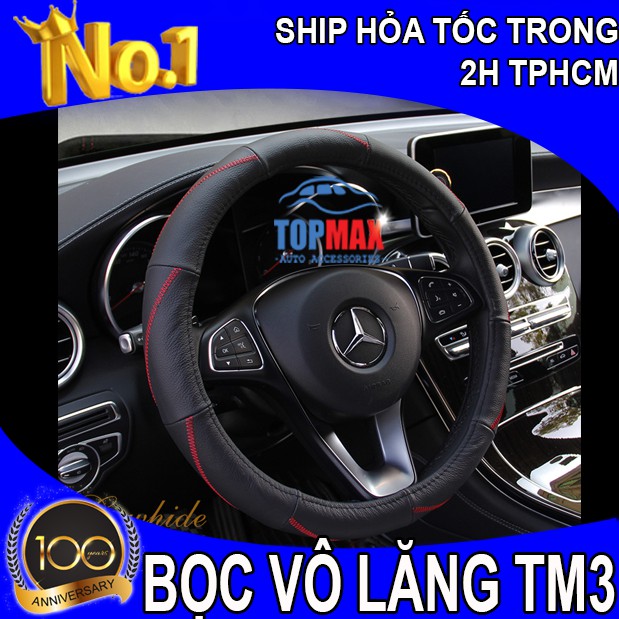 Bọc Vô Lăng Ô Tô Chất Liệu Da Cao Cấp - Đen Chỉ Đỏ Sành Điệu TM3