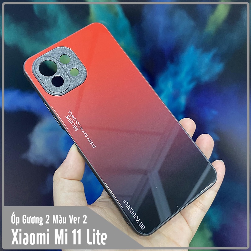 Ốp lưng cho Xiaomi Mi 11 Lite 4G - 5G - NE gương cứng 2 màu Gradient Ver 2 , viền TPU dẻo đen