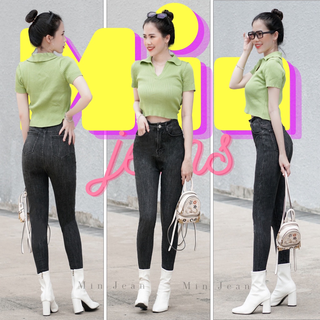 Quần Jean Nữ Skinny Basic Co Giãn MINJEAN M02, Quần Bò Cạp Cao Dáng Ôm Trơn Dài