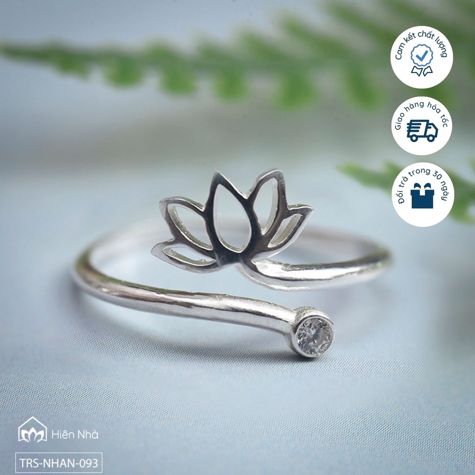 Nhẫn bạc hoa sen đính đá - Trang sức phong thủy - Hiên Nhà