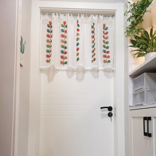 Rèm Cửa Ngắn Thêu Họa Tiết Lá Nhiều Màu Trang Trí Nhà Bếp