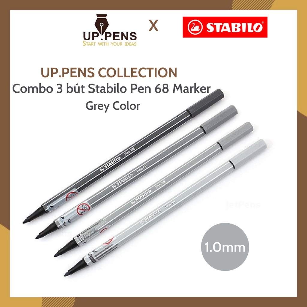Combo 4 bút lông màu Stabilo Pen 68 Marker – 1.0mm – Grey Colors