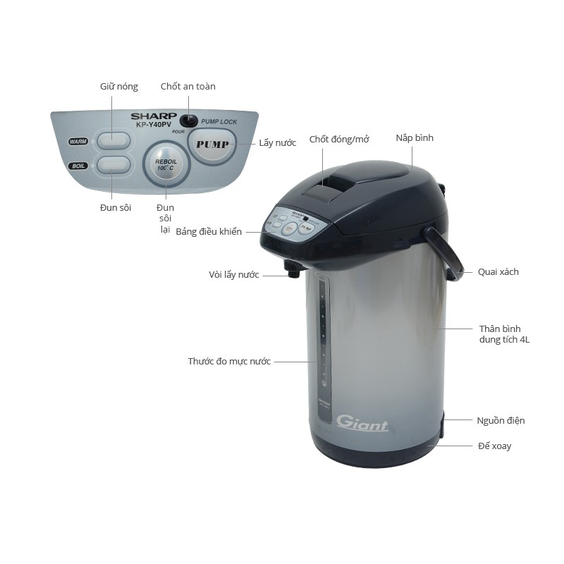 Bình thủy điện Sharp KP-Y40PV 4L