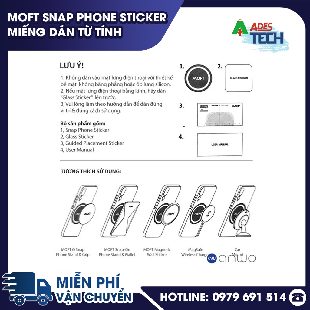 MOFT Snap Phone Sticker Miếng Dán Từ Tính - Tương Thích Moft O và Moft Snap On và Tất Cả SmartPhone