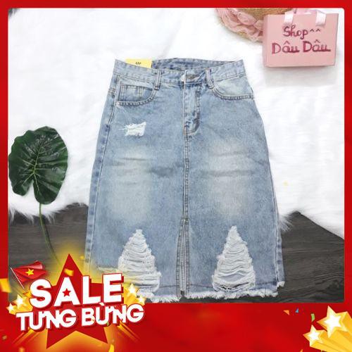  Freeship 99k Váy Jeans Dài Rách Lai ( K Kèm Nơ ) - HOT