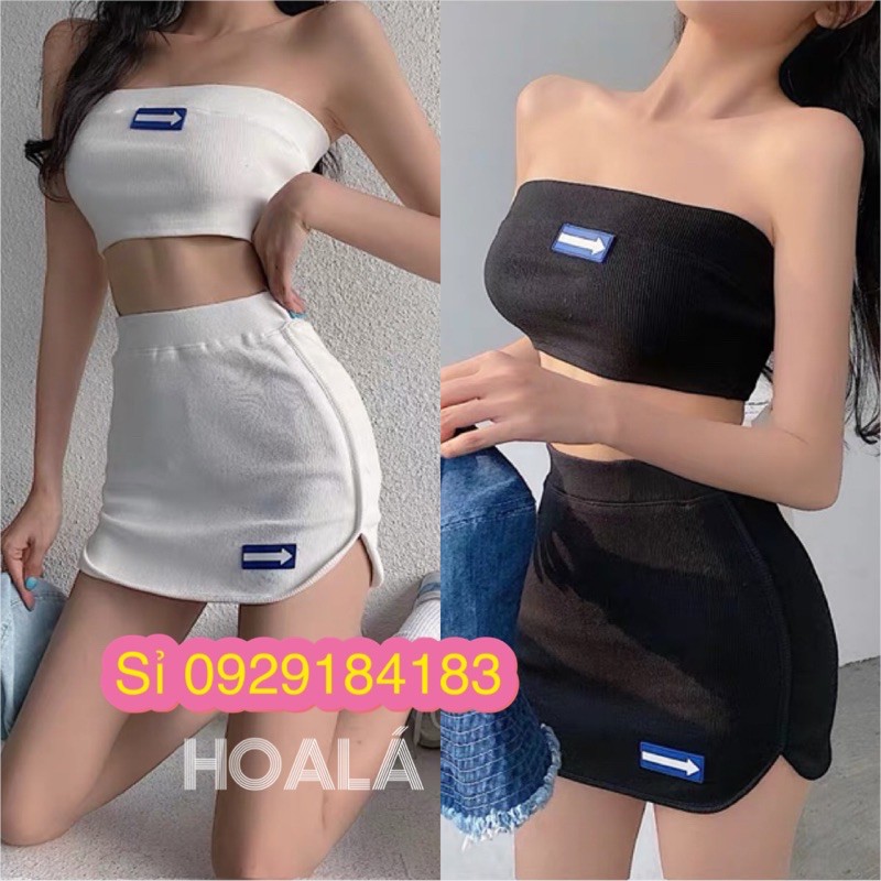 Set Áo Ống + Chân Váy Thêu Mũi Tên Trendy