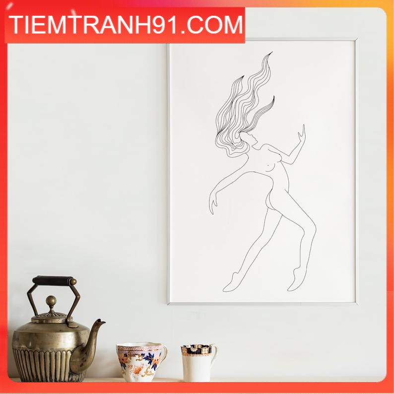 Tranh treo tường | Tranh Female Line Illustration, Minimalist Woman Drawing Print, Nude Line Art