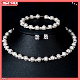 Bộ dây chuyền + vòng đeo tay kiểu chuỗi hạt + đôi khuyên tai phối đá nhân tạo thời trang cho nữ