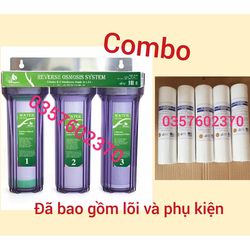 COMBO Bộ lọc nước sinh hoạt gia đình 3 cấp ly 10 inch +5 CÂY LÕI SỐ 1 PPF10