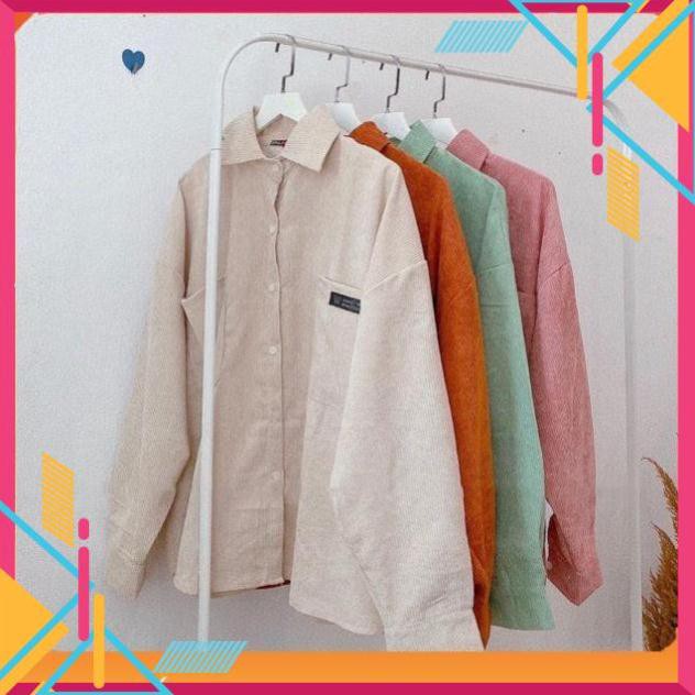 Áo khoác sơ mi nhung tăm dáng rộng ulzzang ( ảnh thật / có sẵn )