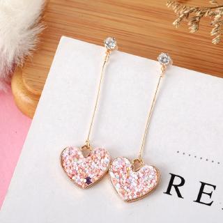Heart-shaped Bông tai Decorated with Small Sequins Pink