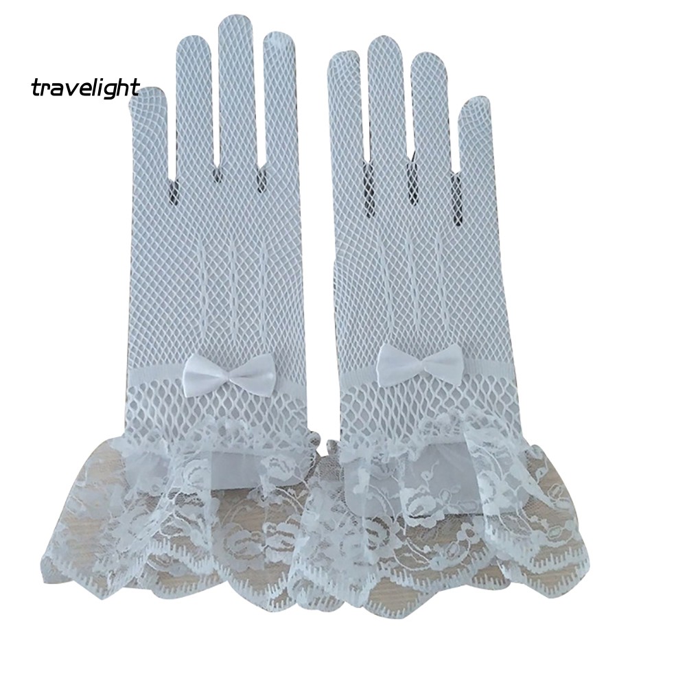 Găng Tay Ren Lưới Đính Nơ Toàn Diện Cho Cô Dâu Ngày Cưới