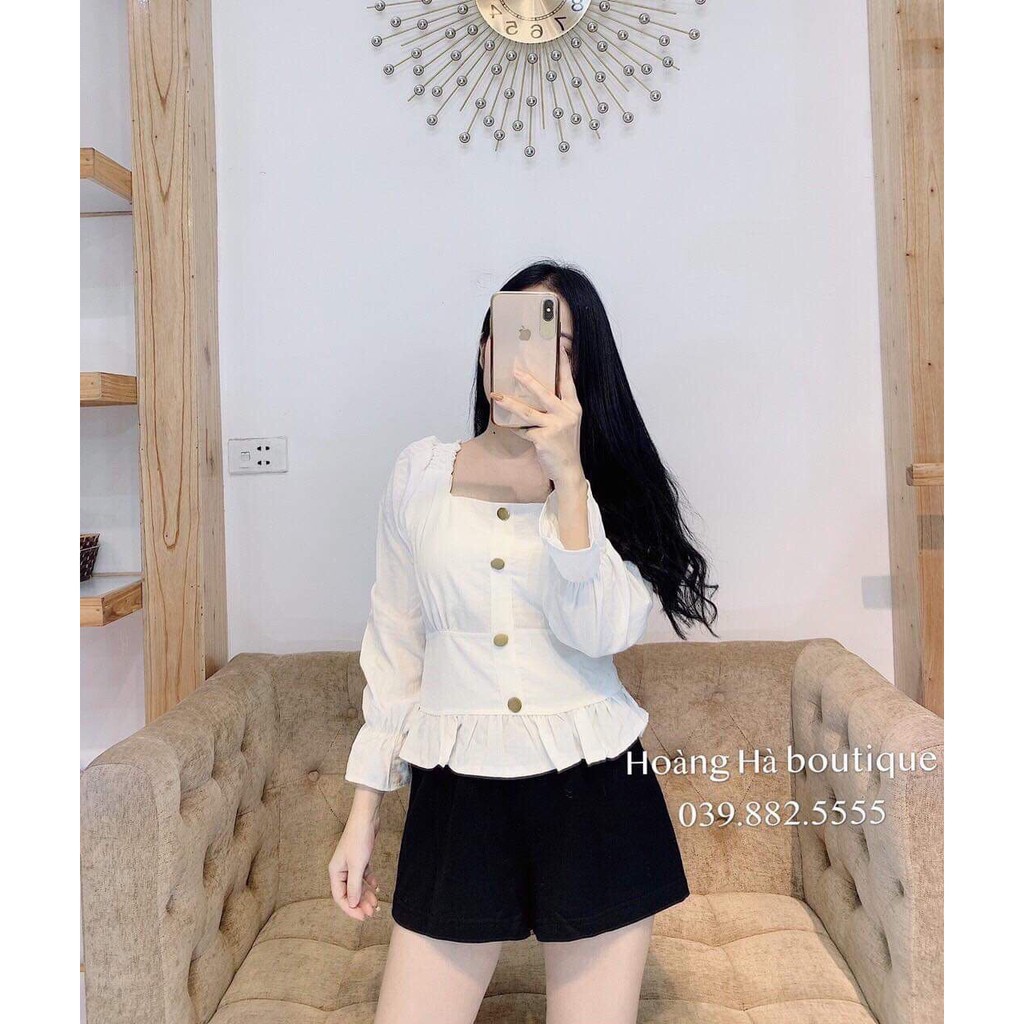 Áo cổ vuông đính khuy cúc | BigBuy360 - bigbuy360.vn