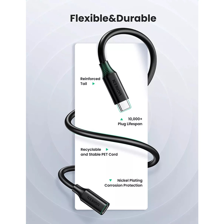 Cáp USB Type C nối dài UGREEN 10387 Chính Hãng US353 PD100W, Gen 2 dài 1met