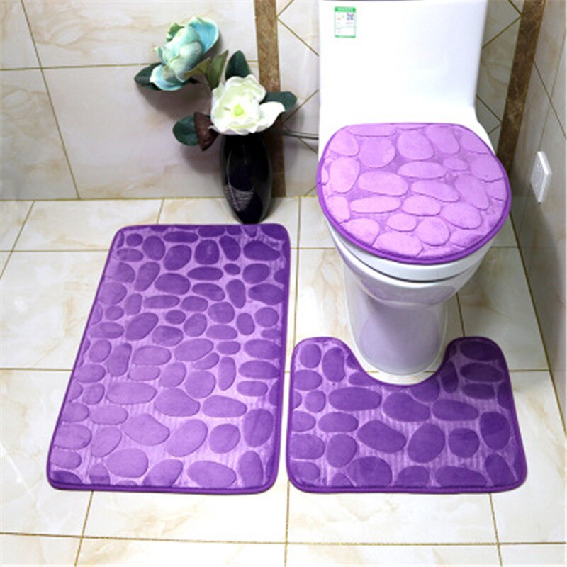 Bộ 3 Món Gồm Thảm Chùi Chân + 2 Thảm Chùi Chân + Nắp Bồn Cầu Mềm Mại Chống Trượt Cho Nhà Tắm