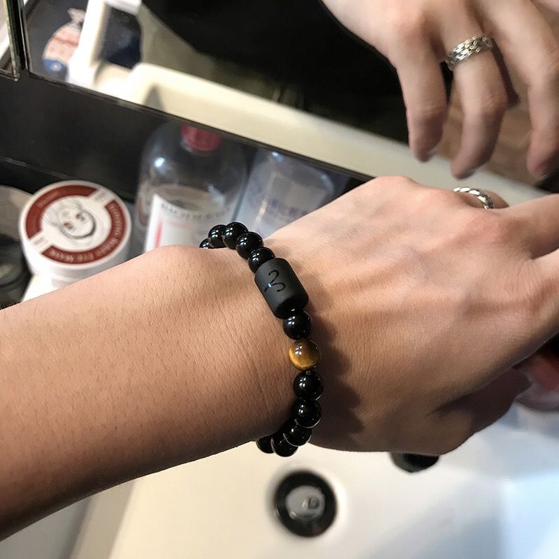 Vòng tay đính đá Obsidian thiết kế đơn giản cho nam và nữ