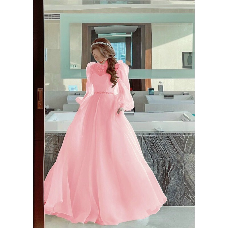 đầm maxi tay bồng đính hoa ( ẢNH VÀ VIDEO THẬT 10000% )