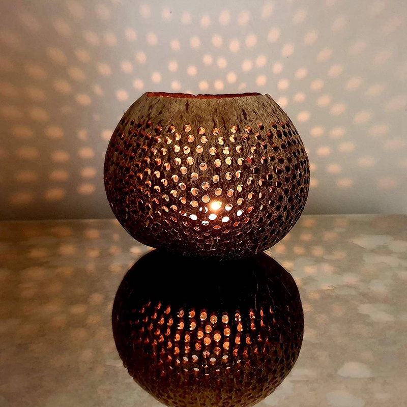 Đế Nến Bằng Gỗ Dừa (Bộ 3 Cái) Với Nến Thơm Dừa - Trang Trí Boho