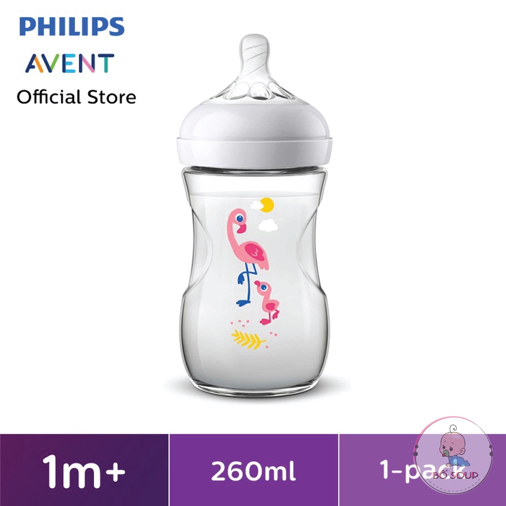 Bình sữa Avent Natural họa tiết 260ml, được chọn núm, cam kết hàng chính hãng