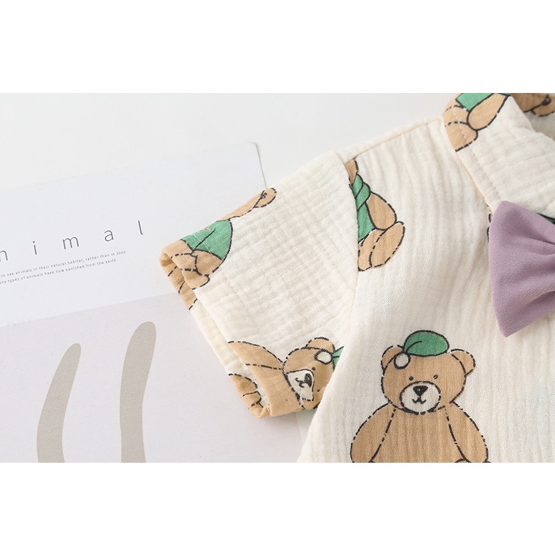 Summer Baby Clothes for Boys Bow Tie Short Sleeve Romper Bear Pattern Newborn Jumpsuit Bodysuit 0-24 Months