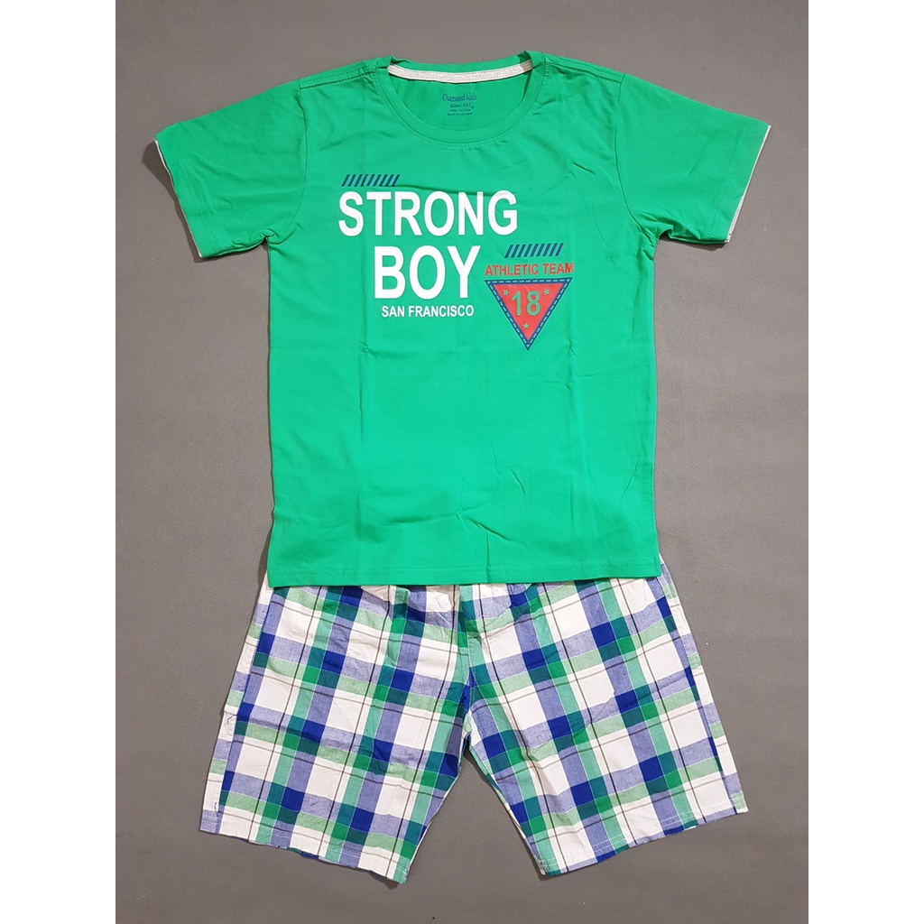 Bộ áo thun cotton quần caro size đại cồ Strong Boy cho bé trai lớn