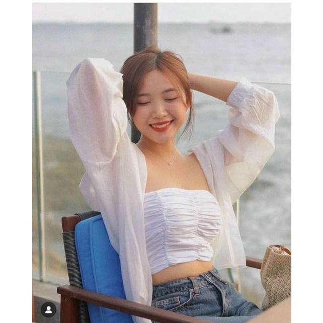 Áo ống phối nhún thun body có mod ngực