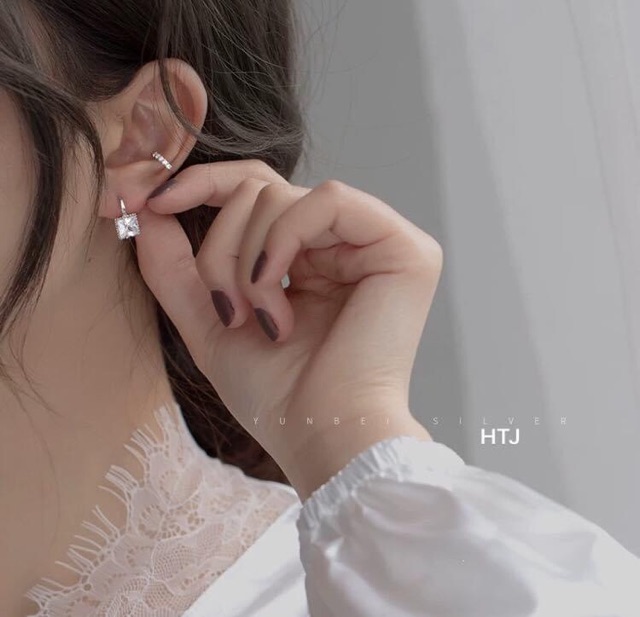 BÔNG TAI MẶT ĐÍNH ĐÁ VUÔNG CAO CẤP - TRANG SỨC BẠC