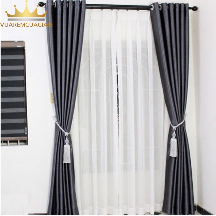Rèm cửa xám đậm may rido, ore đục lỗ, dán tường dùng trang trí nhà cửa chính, vải màn cửa sổ