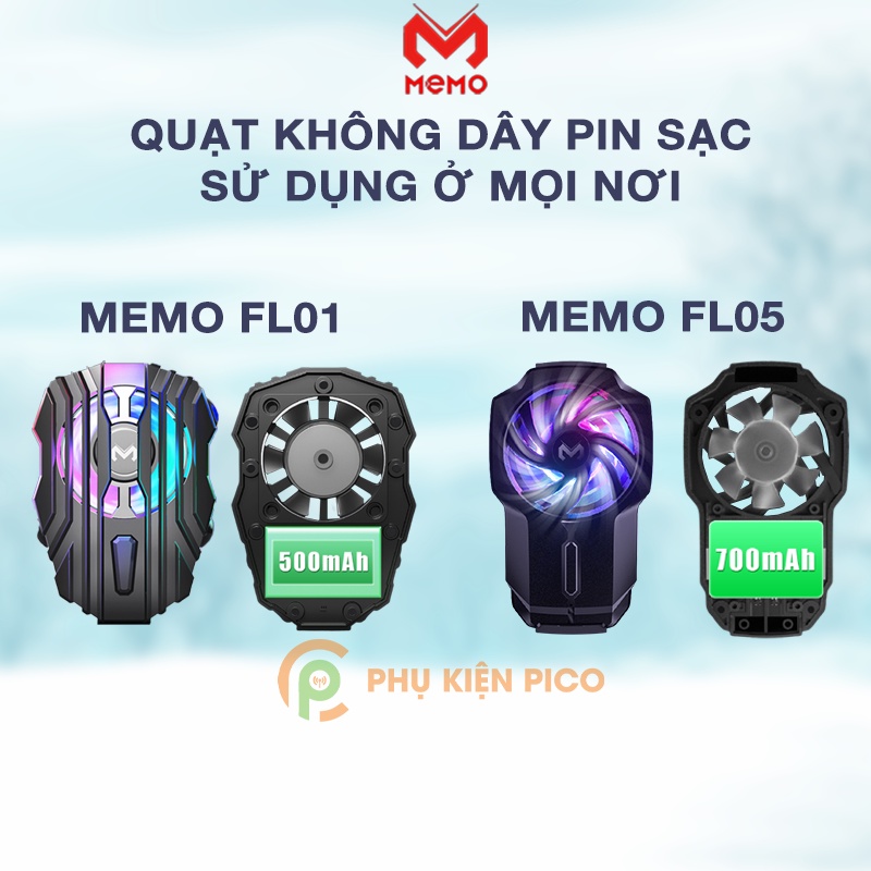 Quạt tản nhiệt điện thoại Memo FL01 / FL05 / FL06 / FL07 sức gió mạnh 6000V/phút có Pin sạc Led RGB