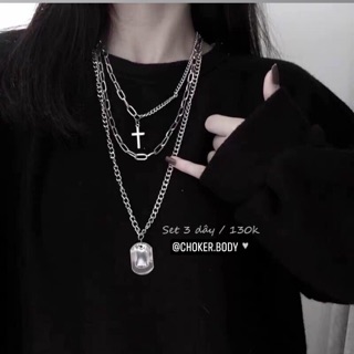 Dây chuyền set 3 dây cá tính - dây thánh giá