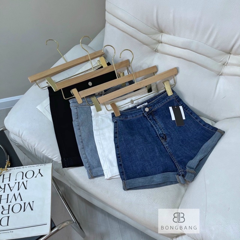 Quần sooc jeans trơn gập gấu nhiều màu cạp cao siêu đẹp