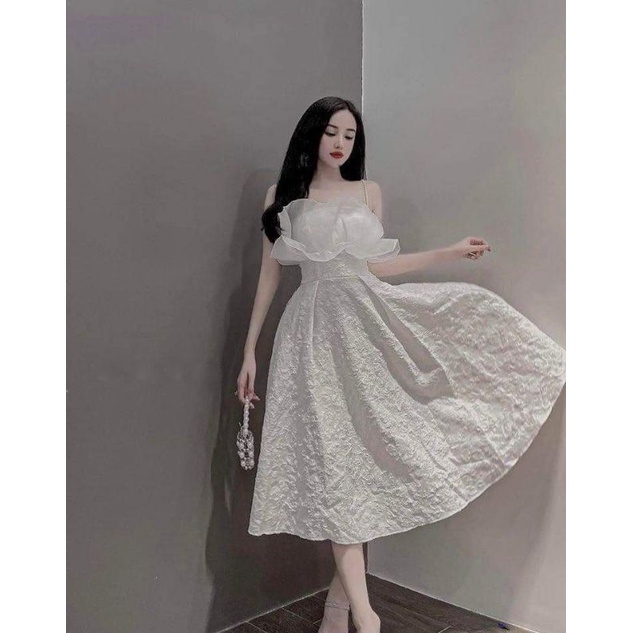 Váy 2 dây ngọc xốp xòe phối ngực tơ kính | BigBuy360 - bigbuy360.vn