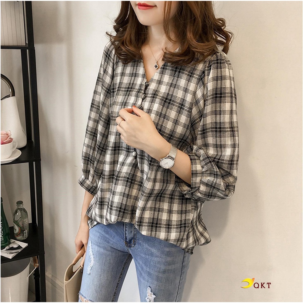 Áo Kiểu Tay Dài Phối Nút Thời Trang Mùa Hè Cho Nữ