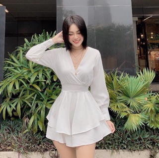 Jumpsuit cổ tim tay dài mặc đi làm đi chơi đều xinh (kèm hình thật)