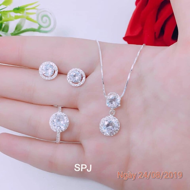 Bộ trang sức bạc ta đính đá nhân tao zircon cao cấp
