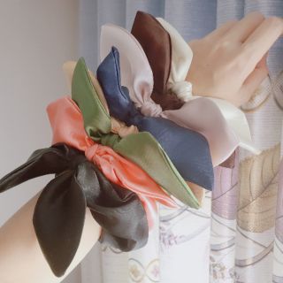 SCRUNCHIES NƠ Siêu xinh Dây cột tóc vải phi bóng màu trơn có nơ xinh