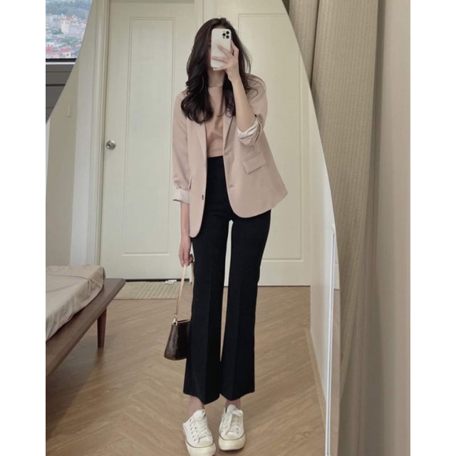Áo blazer Nữ.Áo Vest Dáng Dài 2lớp from kiểu Dáng Hàn Quốc (vạt tròn)