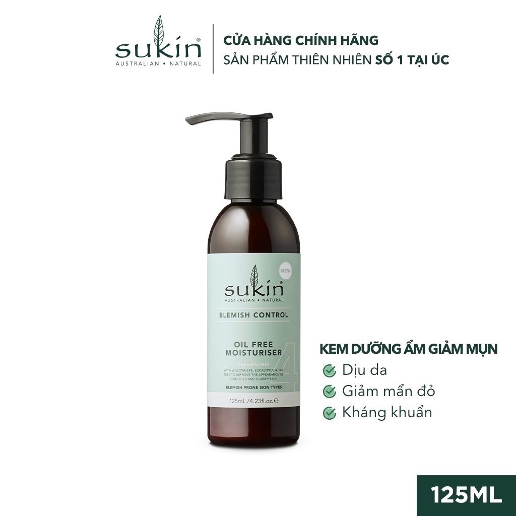 Kem Dưỡng Ẩm Giảm Mụn Sukin Blemish Control Oil Free Moisturiser 125ml