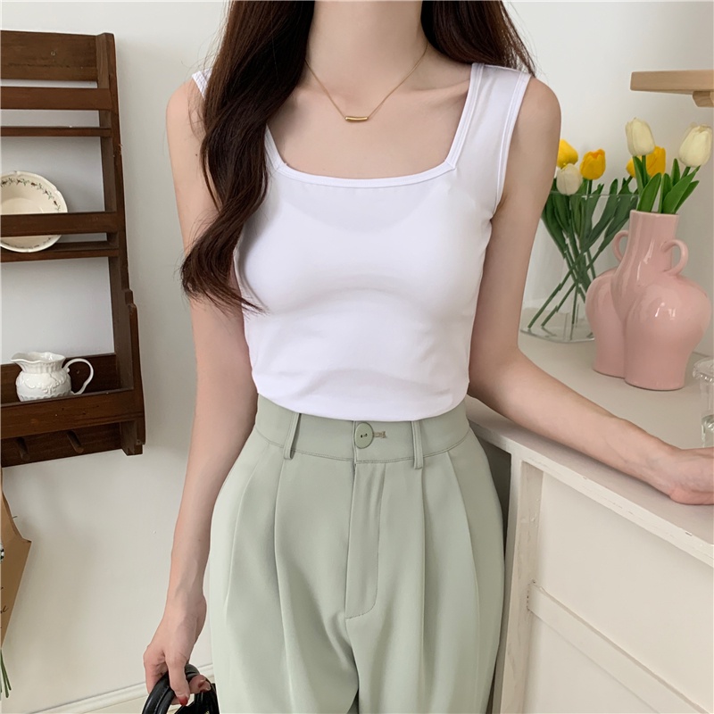 SUXI Áo Ba Lỗ Thể Thao Cổ Vuông Màu Sắc Đơn Giản Dễ Phối Đồ Cho Nữ