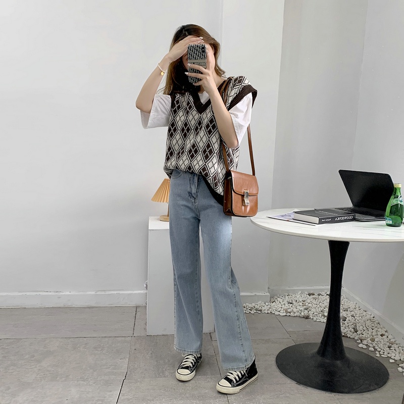 SUXI Áo Len Nữ Không Tay Cổ Chữ V Form Rộng Theo Phong Cách Vintage Đơn Giản