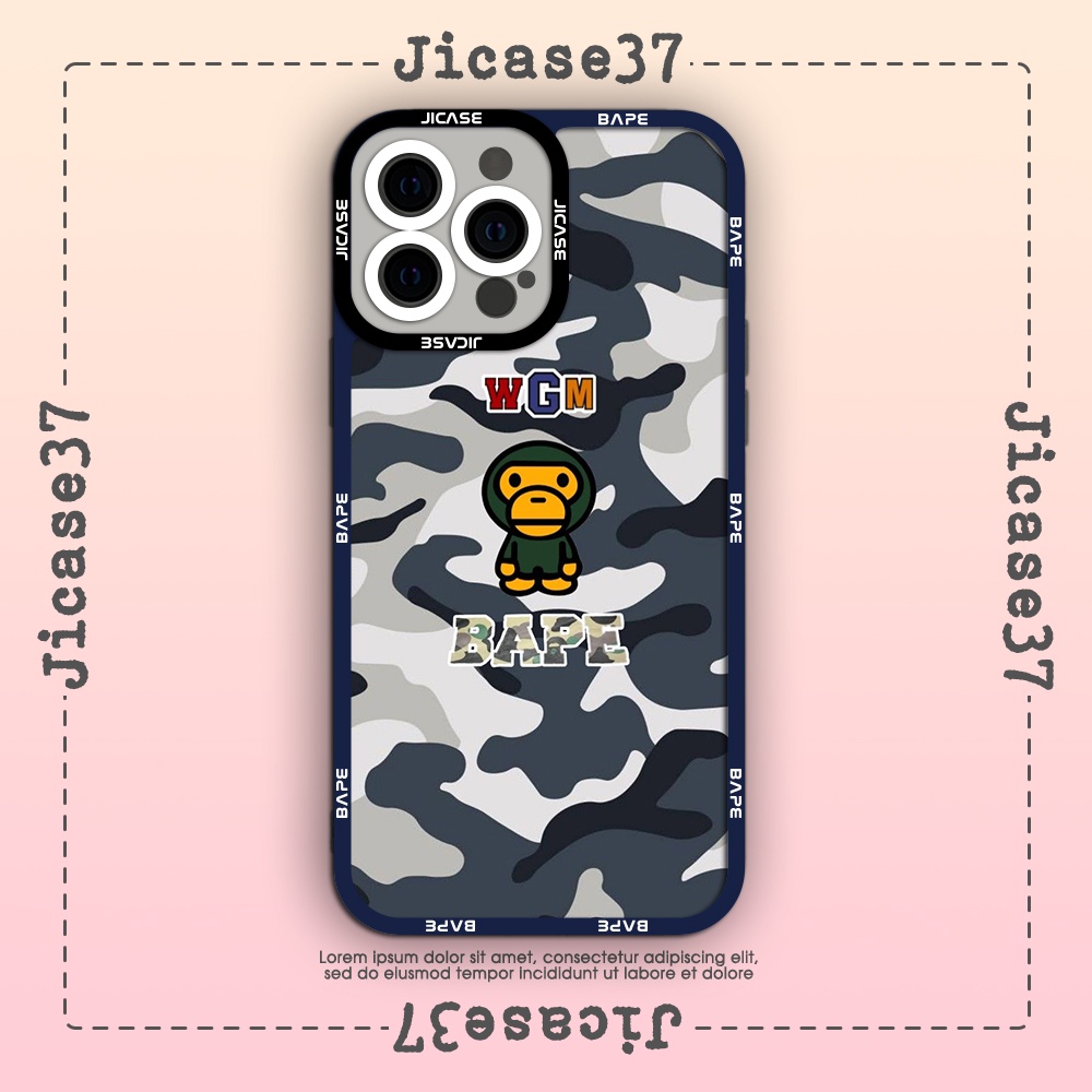 Ốp lưng iphone cạnh vuông Jicase họa tiết bape xanh ghi 6plus/6s/6splus/7/7plus/8/8plus/x/xs/11/12/pro/max/plus/promax