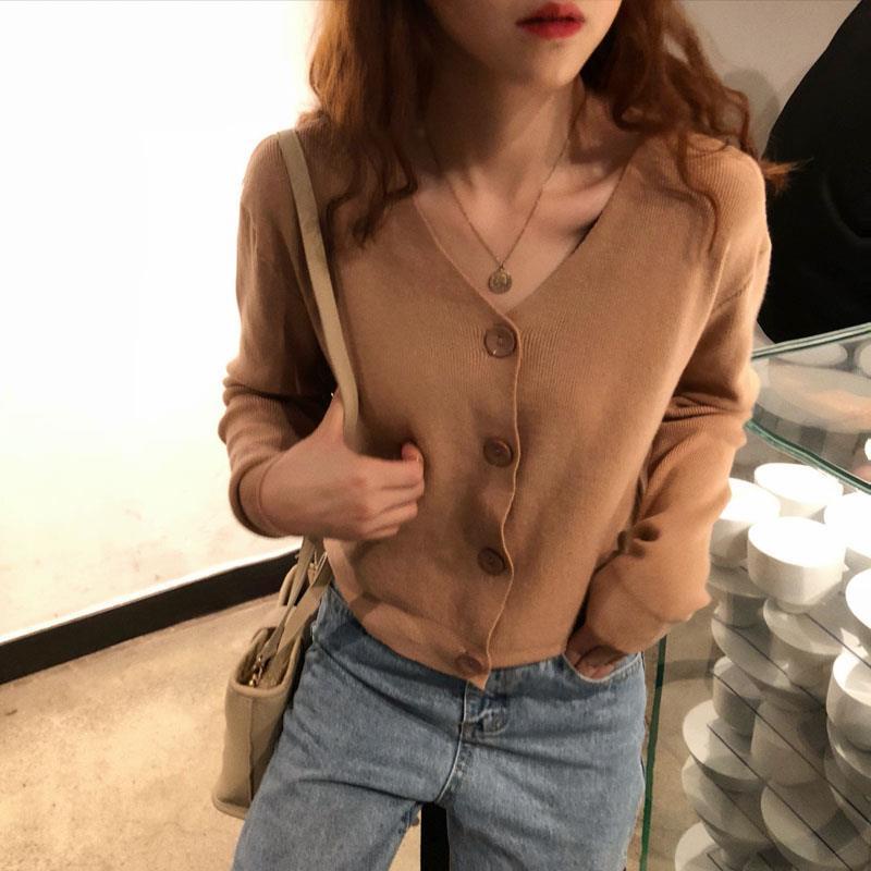 Áo khoác cardigan tay dài cổ chữ V dáng rộng phong cách Hàn Quốc thời trang thu đông cho nữ