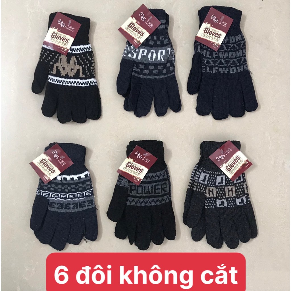 combo 6 đôi găng tay len, 2 mẫu : cắt 5 ngón và không cắt ,họa tiết thổ cẩm, dành cho nam & nữ , ảnh thật